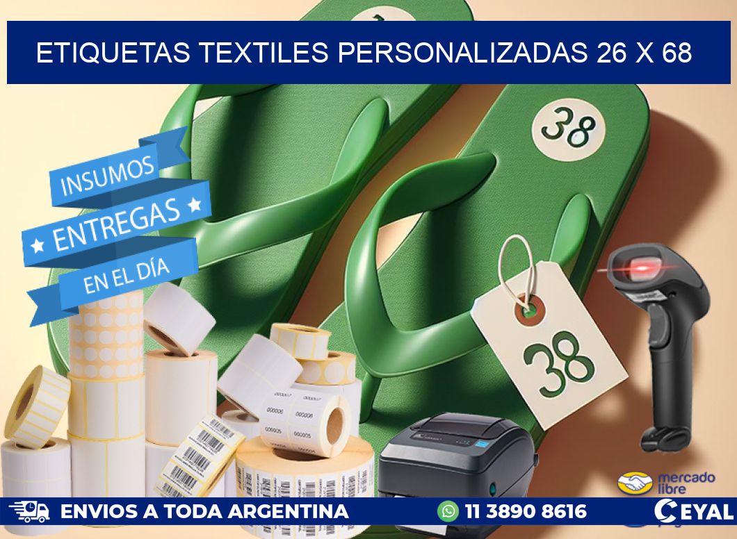 ETIQUETAS TEXTILES PERSONALIZADAS 26 x 68