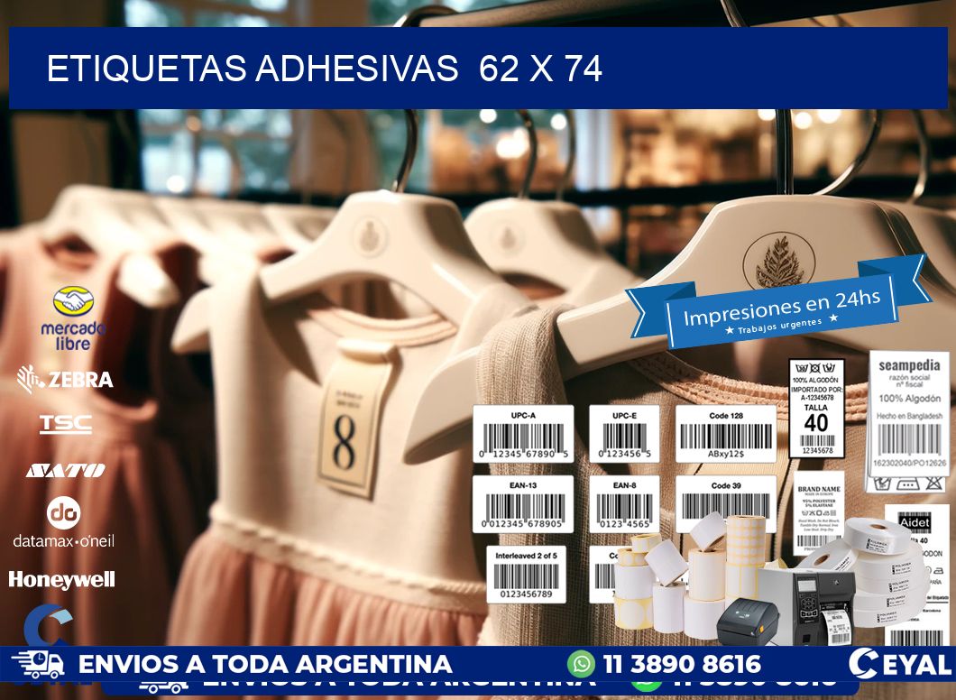 ETIQUETAS ADHESIVAS  62 x 74