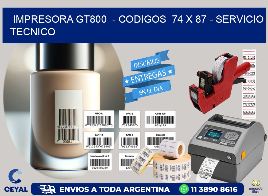 IMPRESORA GT800 - CODIGOS 74 x 87 - SERVICIO TECNICO