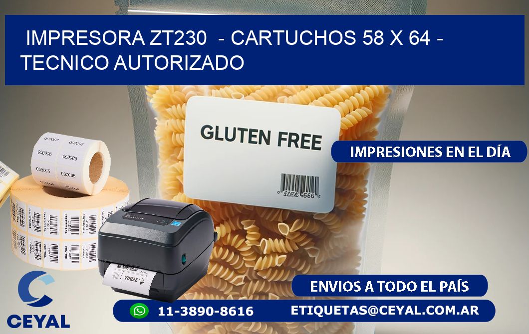 IMPRESORA ZT230 - CARTUCHOS 58 x 64 - TECNICO AUTORIZADO