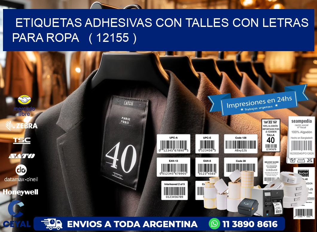 ETIQUETAS ADHESIVAS CON TALLES CON LETRAS PARA ROPA ( 12155 )