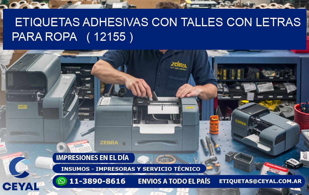 ETIQUETAS ADHESIVAS CON TALLES CON LETRAS PARA ROPA ( 12155 )