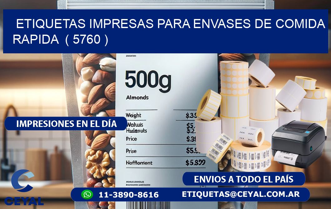 ETIQUETAS IMPRESAS PARA ENVASES DE COMIDA RAPIDA ( 5760 )