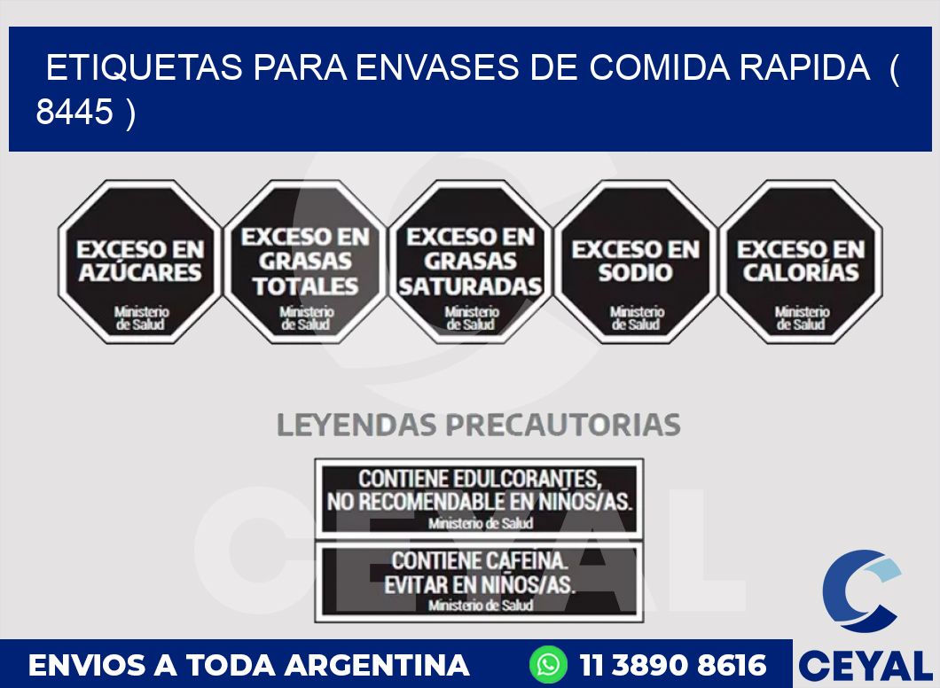 ETIQUETAS PARA ENVASES DE COMIDA RAPIDA ( 8445 )