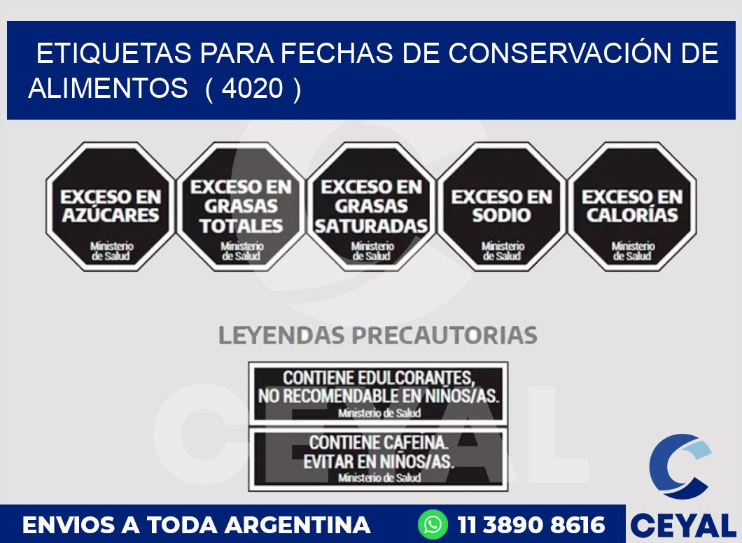 ETIQUETAS PARA FECHAS DE CONSERVACIÓN DE ALIMENTOS ( 4020 )