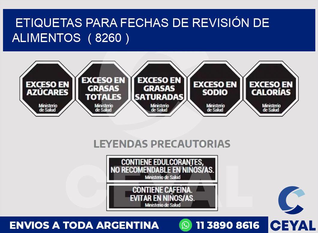 ETIQUETAS PARA FECHAS DE REVISIÓN DE ALIMENTOS  ( 8260 )