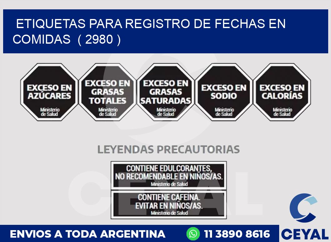 ETIQUETAS PARA REGISTRO DE FECHAS EN COMIDAS ( 2980 )