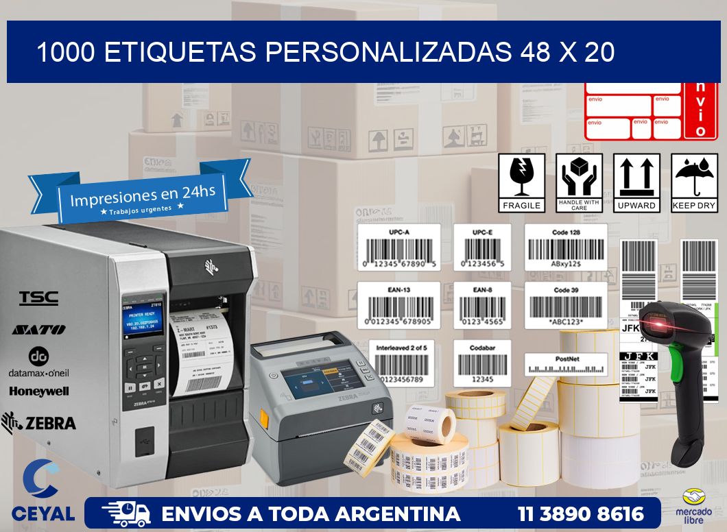 1000 ETIQUETAS PERSONALIZADAS 48 x 20