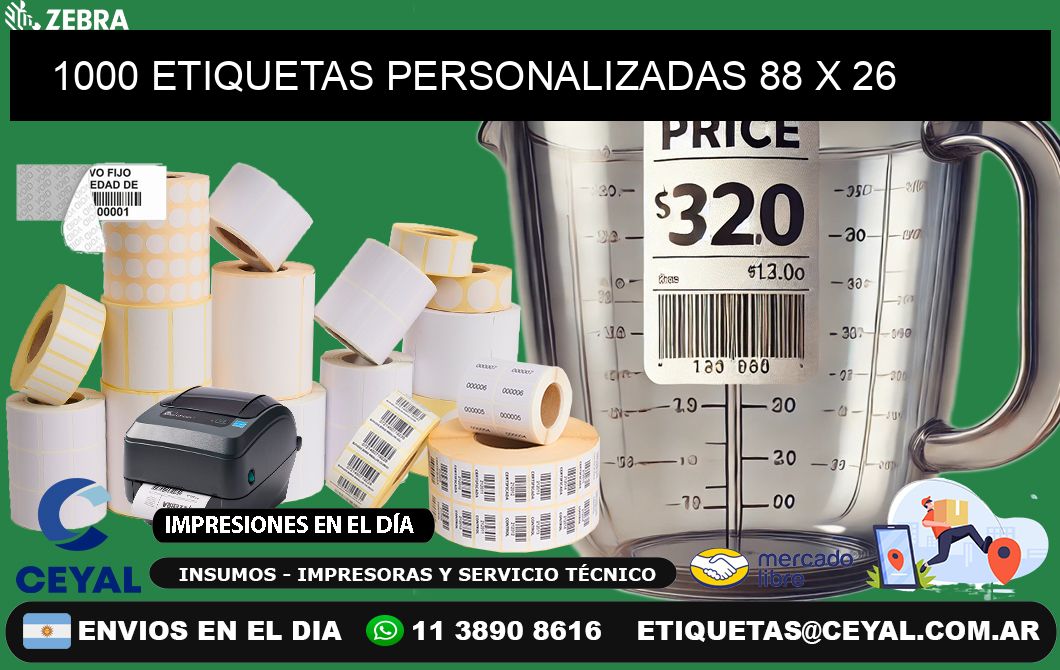 1000 ETIQUETAS PERSONALIZADAS 88 x 26