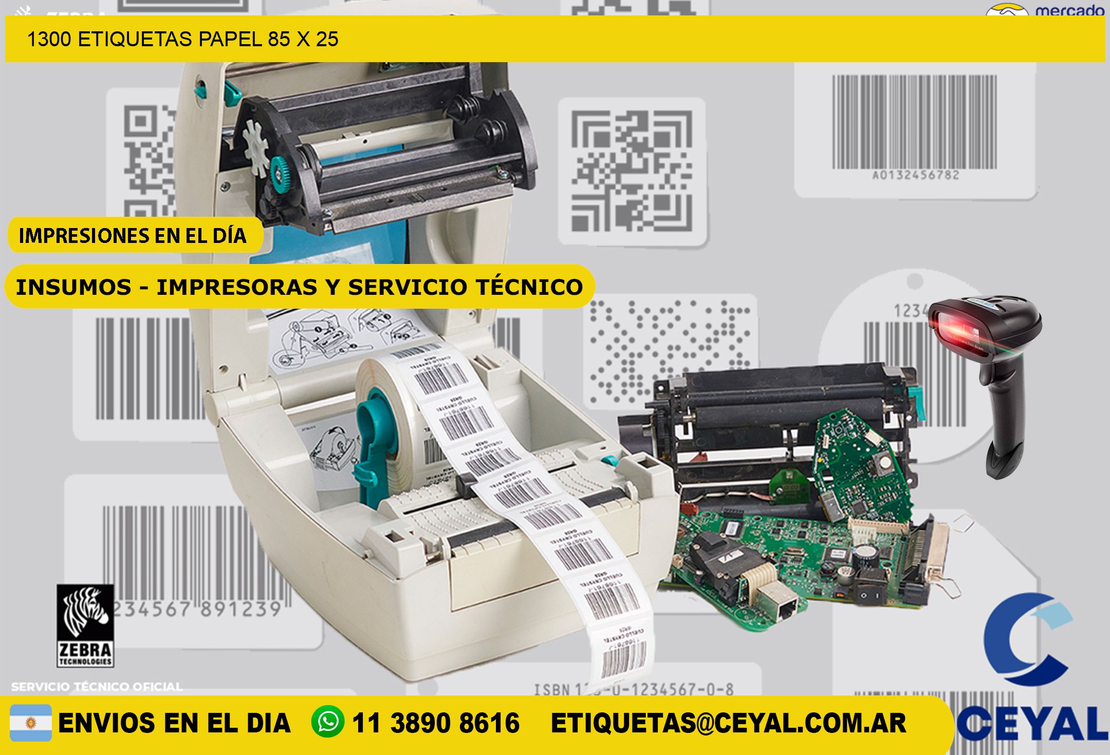1300 ETIQUETAS PAPEL 85 x 25