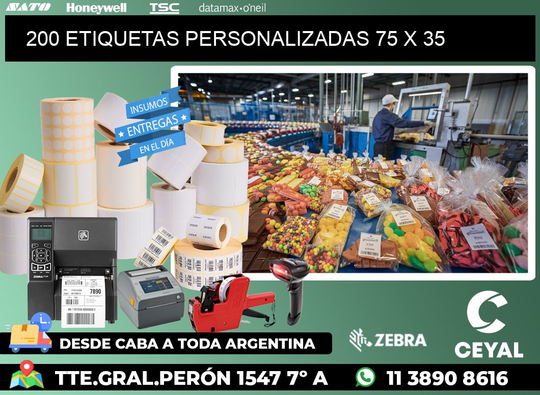 200 ETIQUETAS PERSONALIZADAS 75 x 35