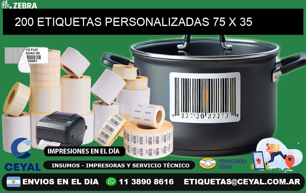200 ETIQUETAS PERSONALIZADAS 75 x 35