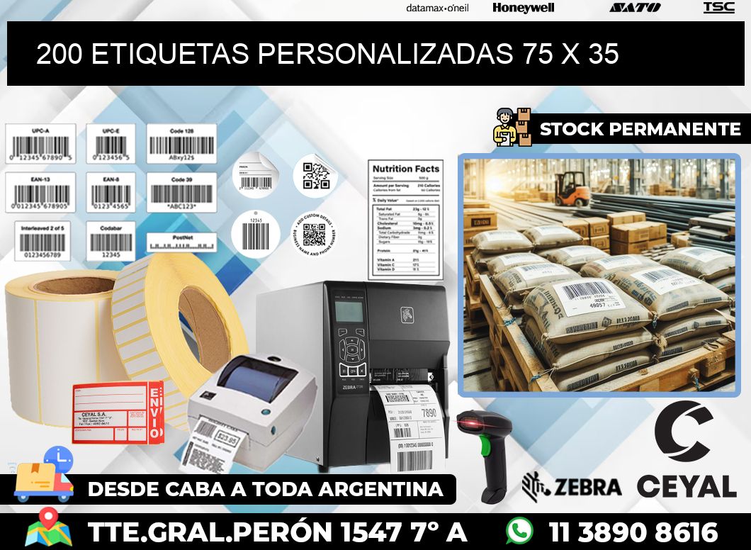 200 ETIQUETAS PERSONALIZADAS 75 x 35