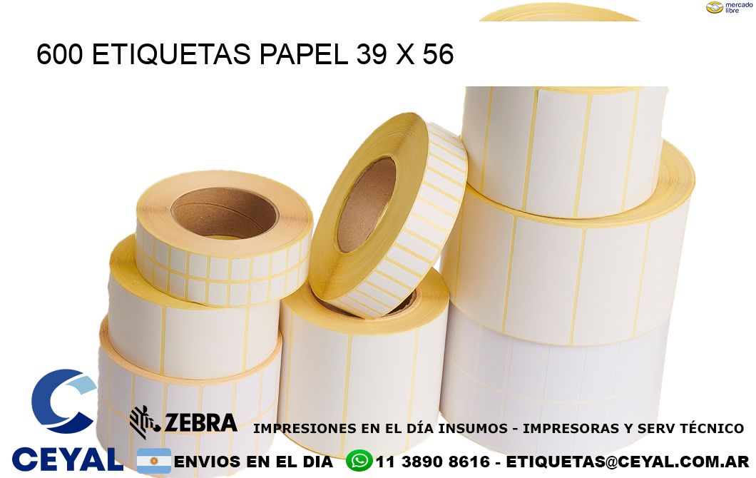 600 ETIQUETAS PAPEL 39 x 56