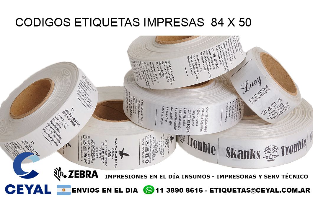 CODIGOS ETIQUETAS IMPRESAS  84 x 50