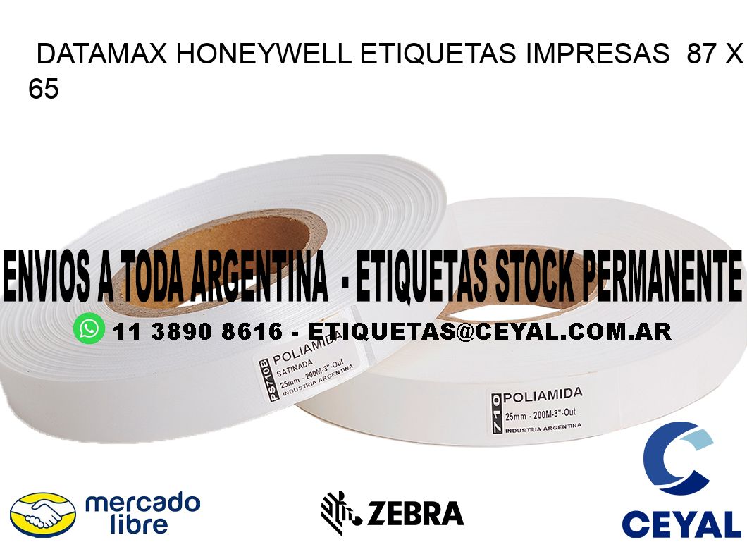 DATAMAX HONEYWELL ETIQUETAS IMPRESAS  87 x 65