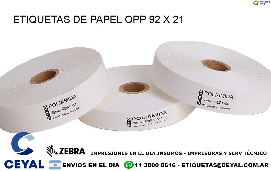 ETIQUETAS DE PAPEL OPP 92 x 21