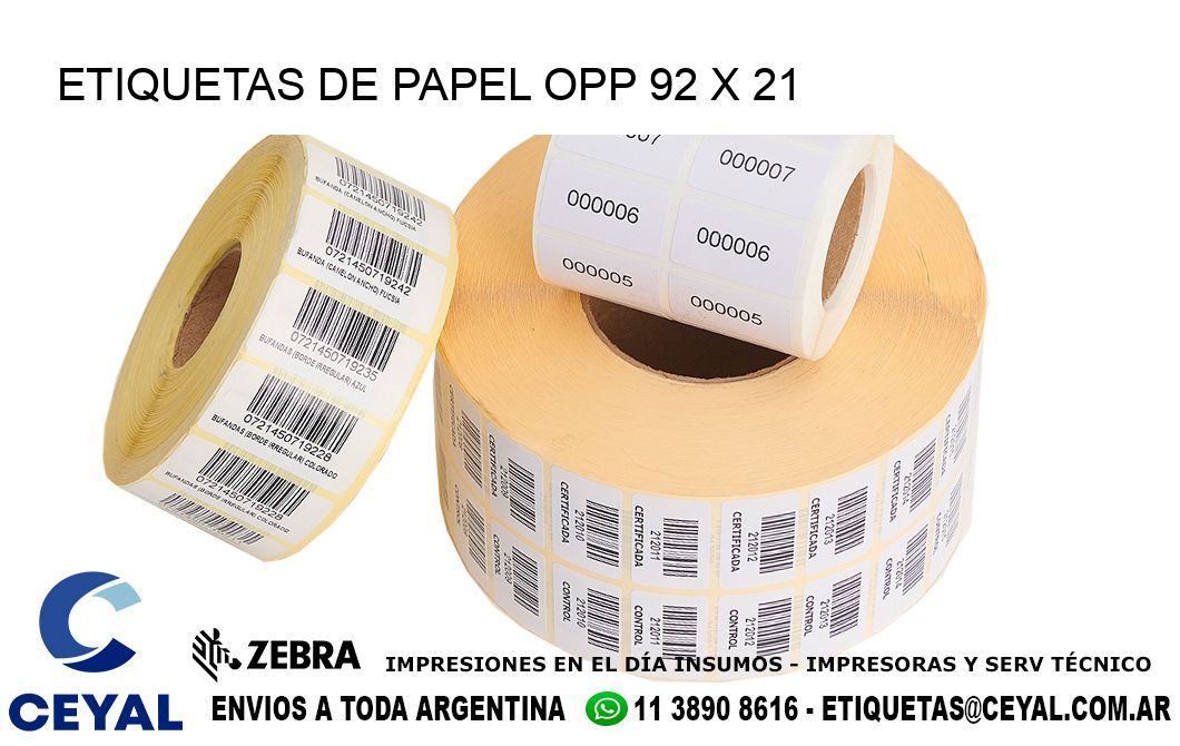 ETIQUETAS DE PAPEL OPP 92 x 21