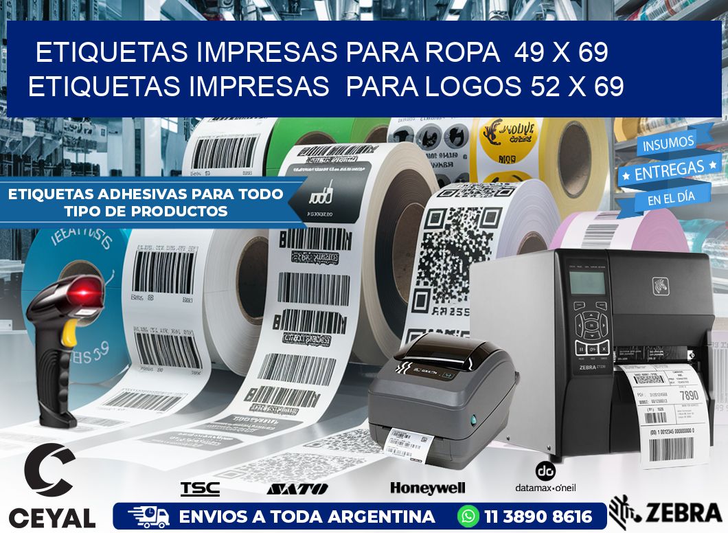 ETIQUETAS IMPRESAS PARA ROPA 49 x 69 ETIQUETAS IMPRESAS PARA LOGOS 52 x 69