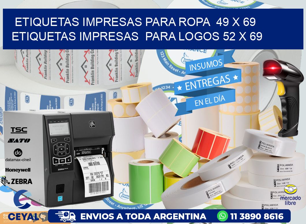 ETIQUETAS IMPRESAS PARA ROPA 49 x 69 ETIQUETAS IMPRESAS PARA LOGOS 52 x 69