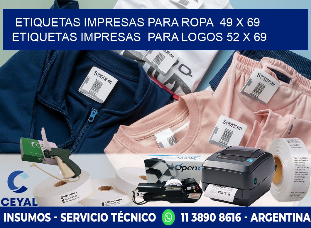 ETIQUETAS IMPRESAS PARA ROPA  49 x 69 ETIQUETAS IMPRESAS  PARA LOGOS 52 x 69