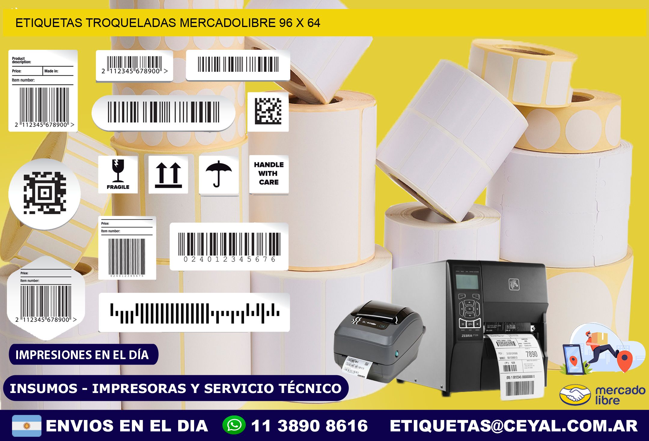 ETIQUETAS TROQUELADAS MERCADOLIBRE 96 x 64