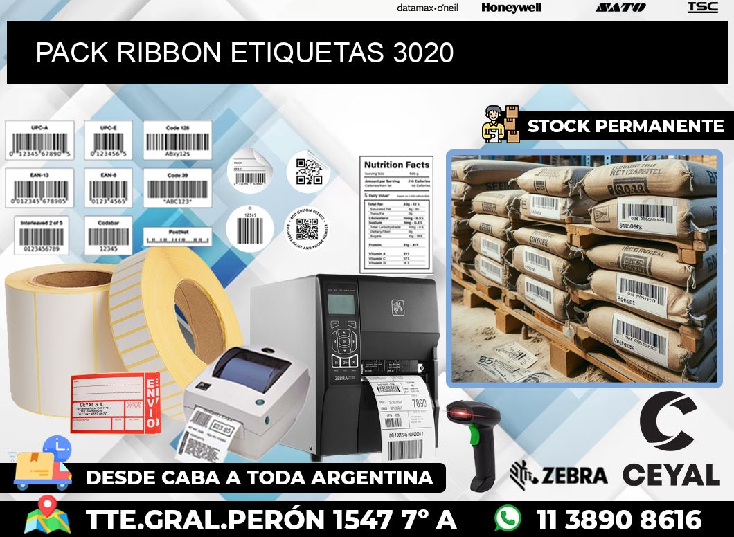 PACK RIBBON ETIQUETAS 3020