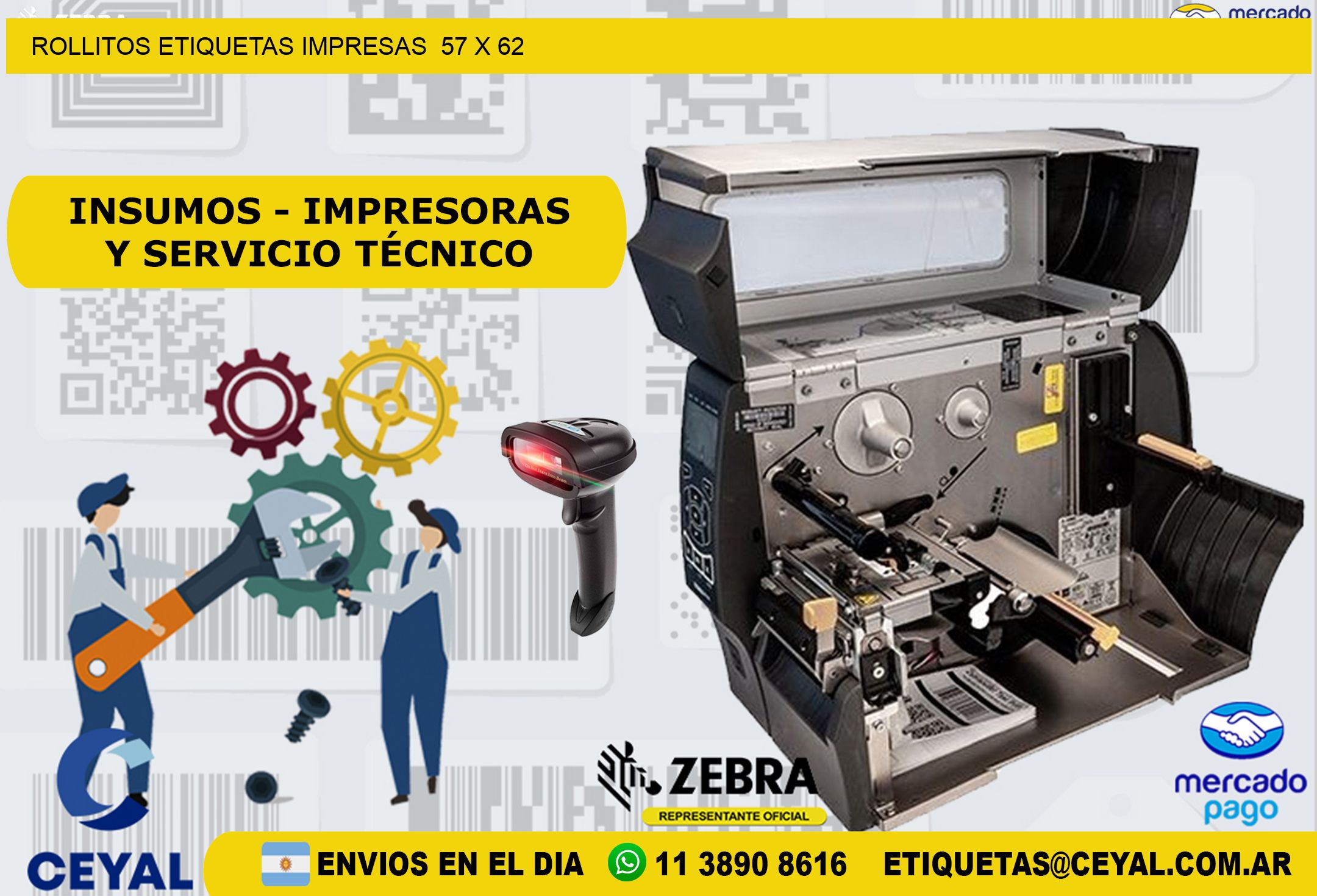 ROLLITOS ETIQUETAS IMPRESAS  57 x 62