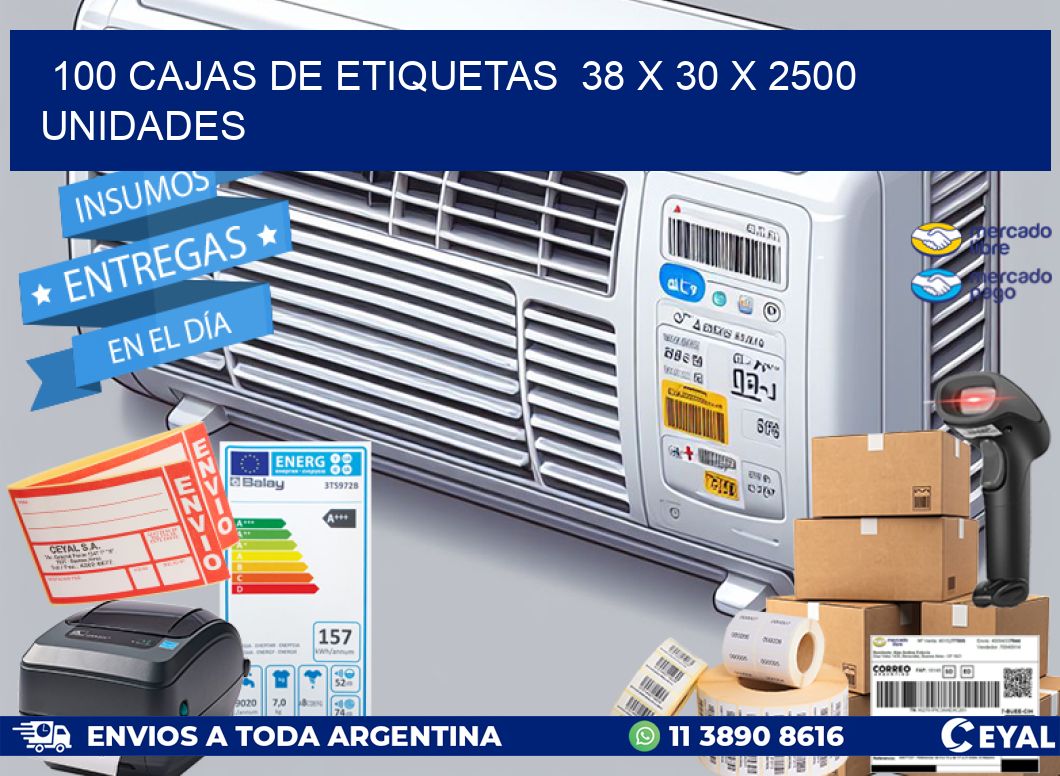 100 CAJAS DE ETIQUETAS 38 x 30 X 2500 UNIDADES
