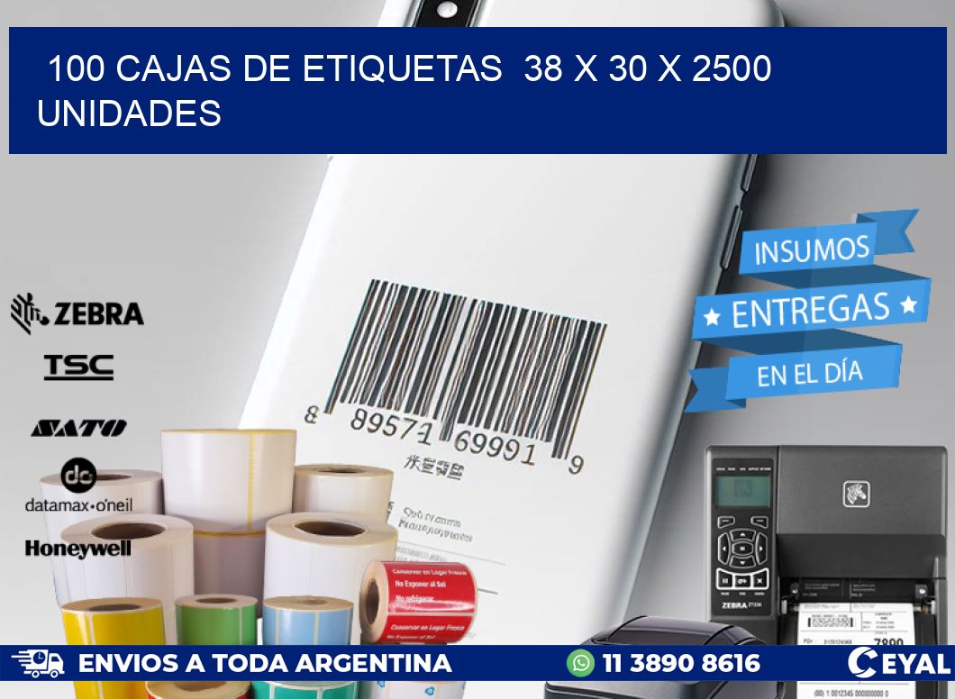 100 CAJAS DE ETIQUETAS 38 x 30 X 2500 UNIDADES