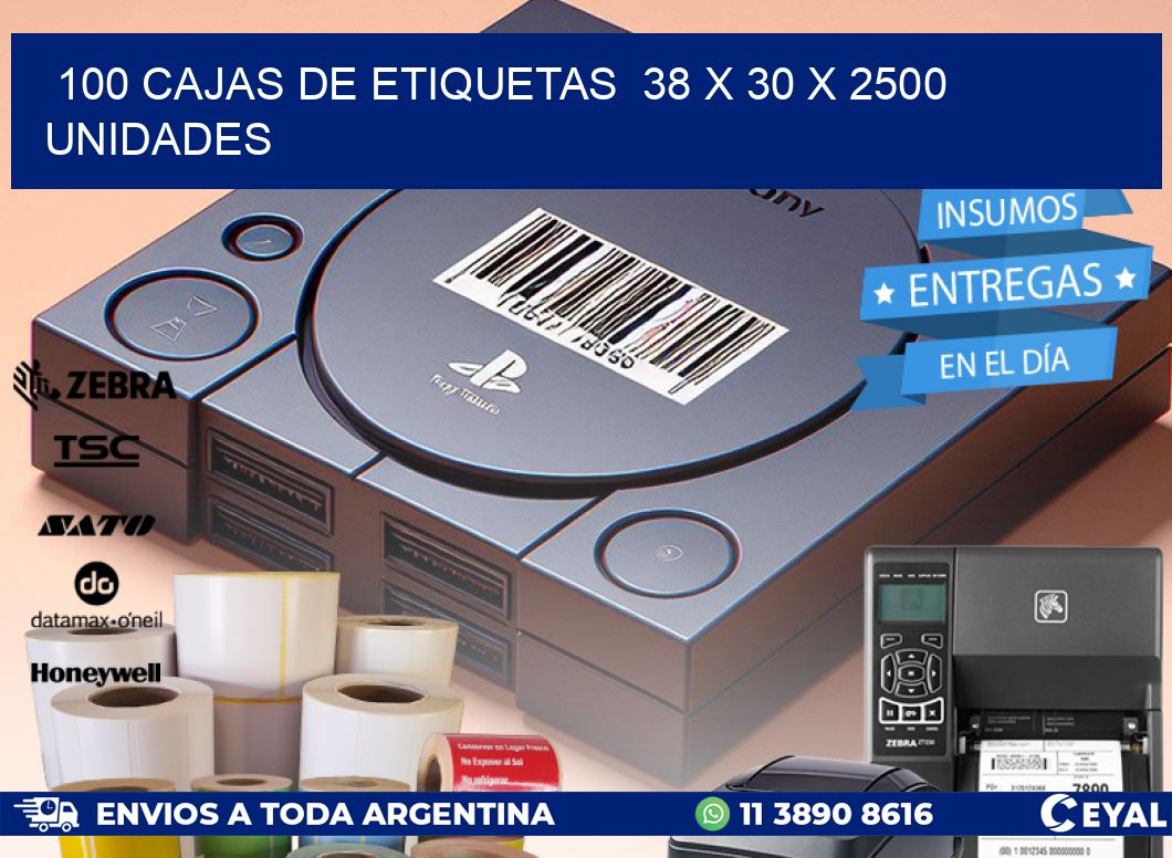 100 CAJAS DE ETIQUETAS 38 x 30 X 2500 UNIDADES
