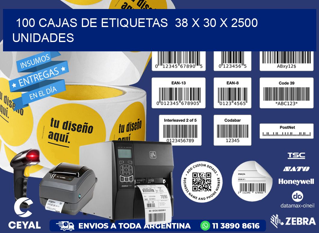 100 CAJAS DE ETIQUETAS 38 x 30 X 2500 UNIDADES