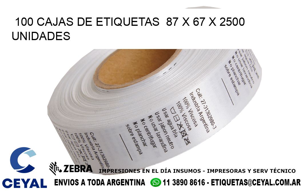 100 CAJAS DE ETIQUETAS 87 x 67 X 2500 UNIDADES
