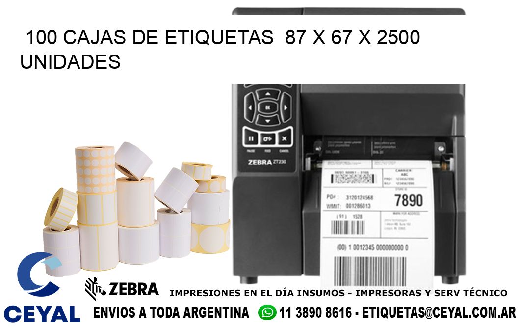 100 CAJAS DE ETIQUETAS 87 x 67 X 2500 UNIDADES