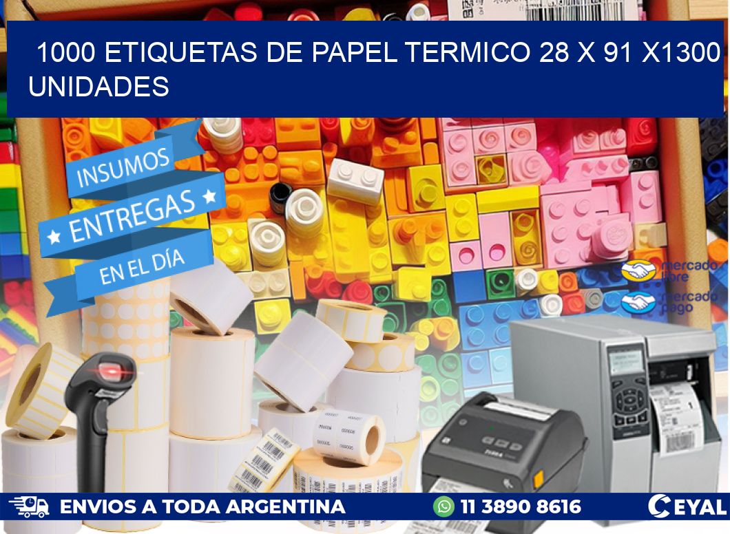 1000 ETIQUETAS DE PAPEL TERMICO 28 x 91 X1300 UNIDADES