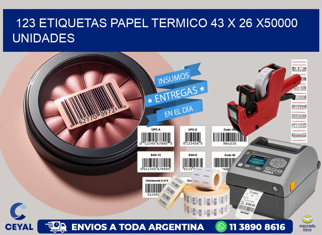 123 ETIQUETAS PAPEL TERMICO 43 x 26 X50000 UNIDADES