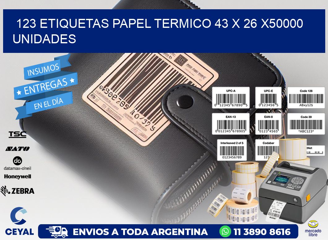 123 ETIQUETAS PAPEL TERMICO 43 x 26 X50000 UNIDADES