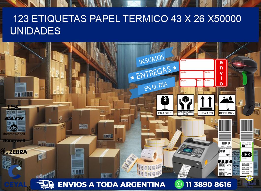 123 ETIQUETAS PAPEL TERMICO 43 x 26 X50000 UNIDADES
