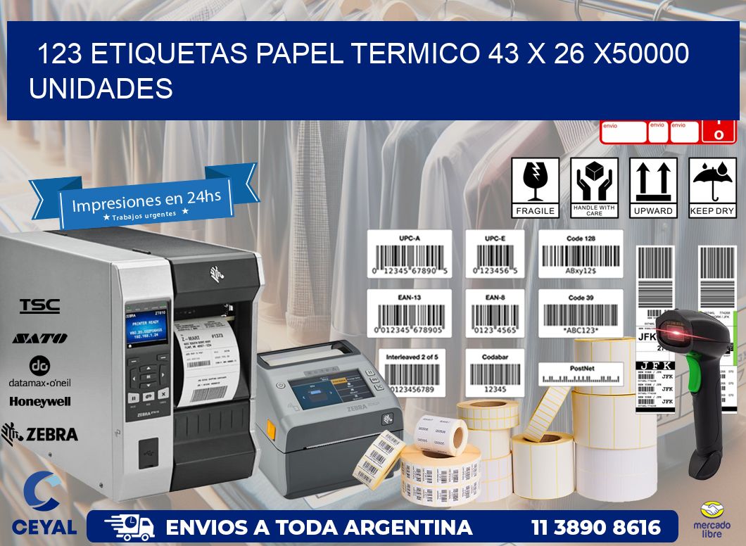 123 ETIQUETAS PAPEL TERMICO 43 x 26 X50000 UNIDADES