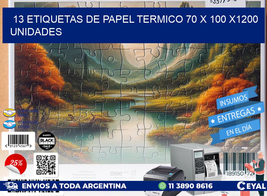 13 ETIQUETAS DE PAPEL TERMICO 70 x 100 X1200 UNIDADES