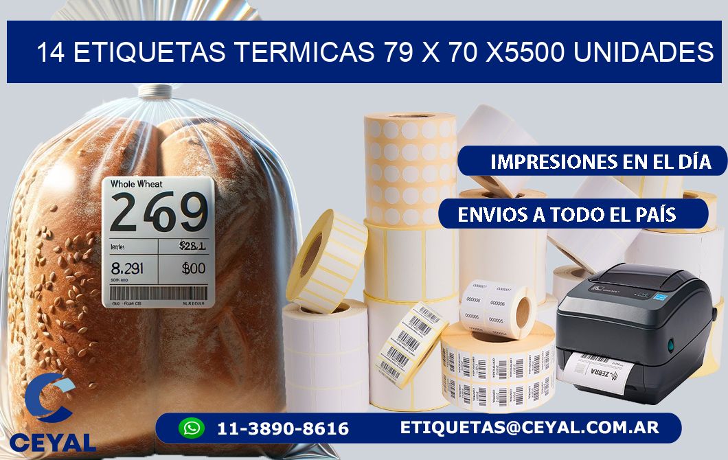 14 ETIQUETAS TERMICAS 79 x 70 X5500 UNIDADES