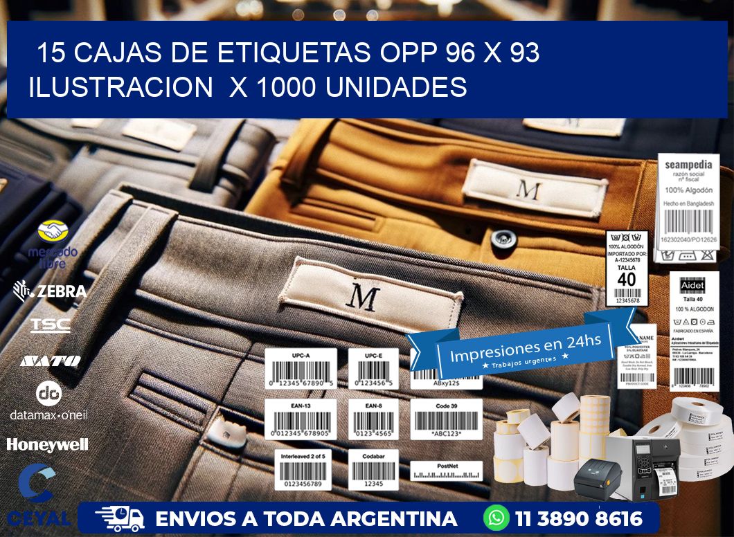 15 CAJAS DE ETIQUETAS OPP 96 x 93 ILUSTRACION X 1000 UNIDADES
