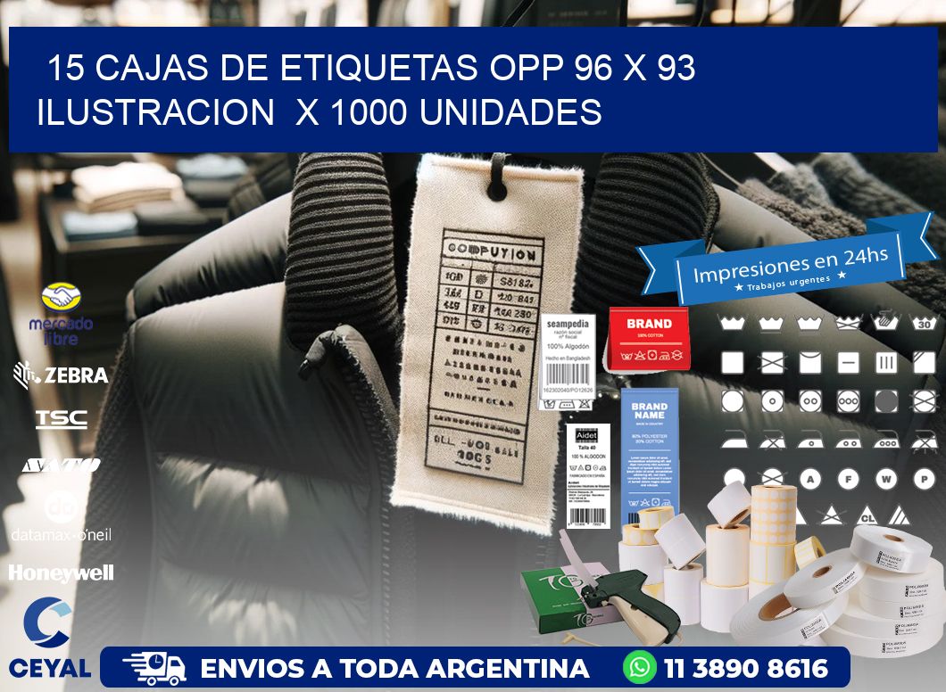 15 CAJAS DE ETIQUETAS OPP 96 x 93 ILUSTRACION X 1000 UNIDADES