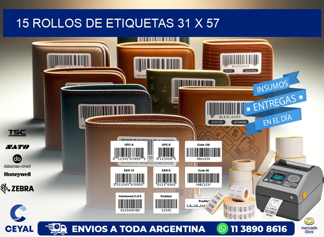 15 ROLLOS DE ETIQUETAS 31 x 57