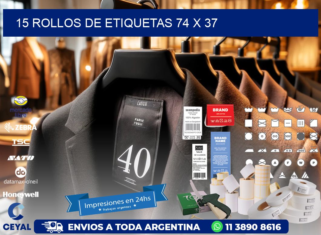 15 ROLLOS DE ETIQUETAS 74 x 37