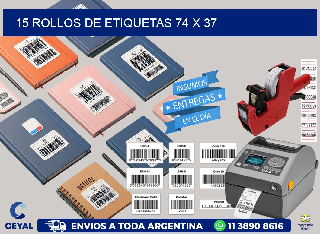 15 ROLLOS DE ETIQUETAS 74 x 37