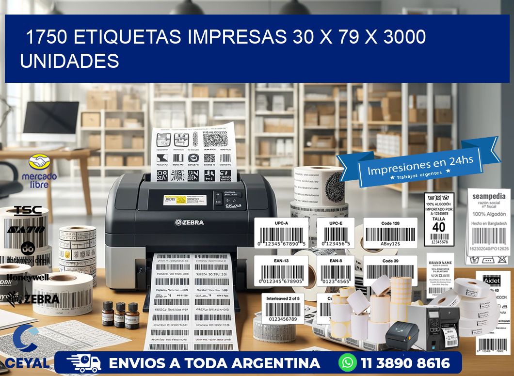 1750 ETIQUETAS IMPRESAS 30 x 79 X 3000 UNIDADES