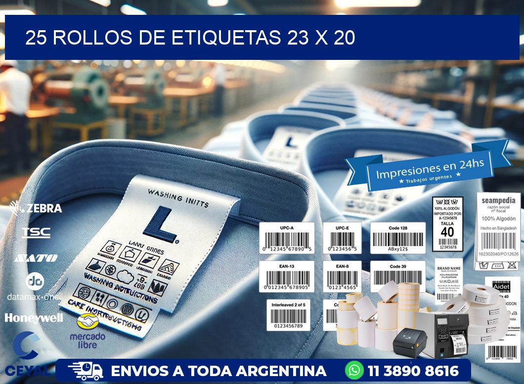 25 ROLLOS DE ETIQUETAS 23 x 20