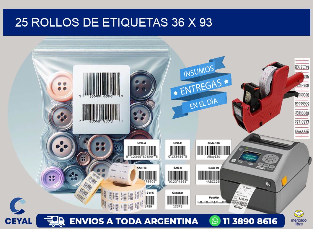 25 ROLLOS DE ETIQUETAS 36 x 93