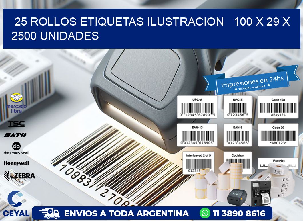 25 ROLLOS ETIQUETAS ILUSTRACION 100 x 29 X 2500 UNIDADES